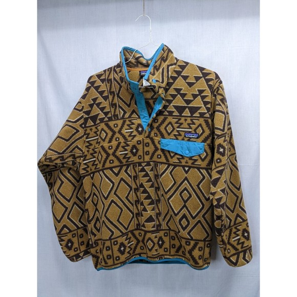 Patagonia Men's Synchilla Brown Aztec Fleece Snap T Pullover Size S - Picture 1 of 6